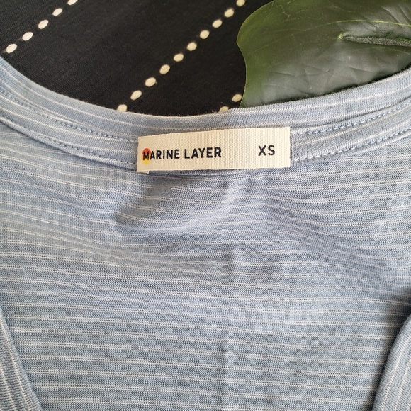 Marine Layer| Slub V Neck Striped Short Sleeve T-Shirt Blue Size XS - Picture 5 of 5